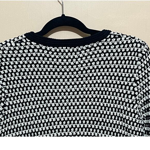 CABI Coco Waffle Knit‎ Cardigan Size L-Black Cream 3/4 Sleeves-Classic Preppy - Picture 8 of 13